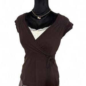 Chocolate brown wrap-style top by Nine West